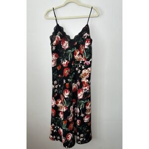 Foxie Dox Y2K Slip Dress Fairy Floral Lace Wedding Black V-Neck Size Medium